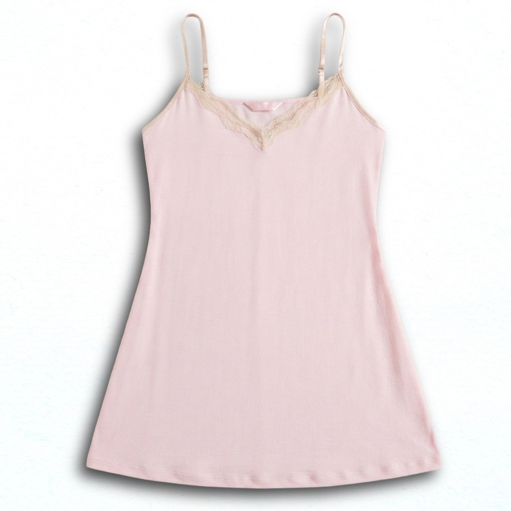Victoria's Secret Vintage Pink Lace Trim Cotton Camisole Sleep Top Large